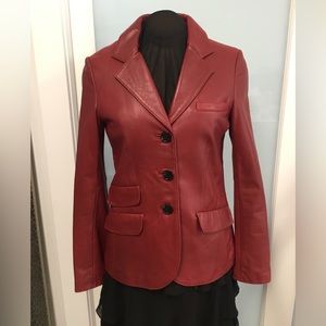 Deep red leather Calvin Klein Blazer.